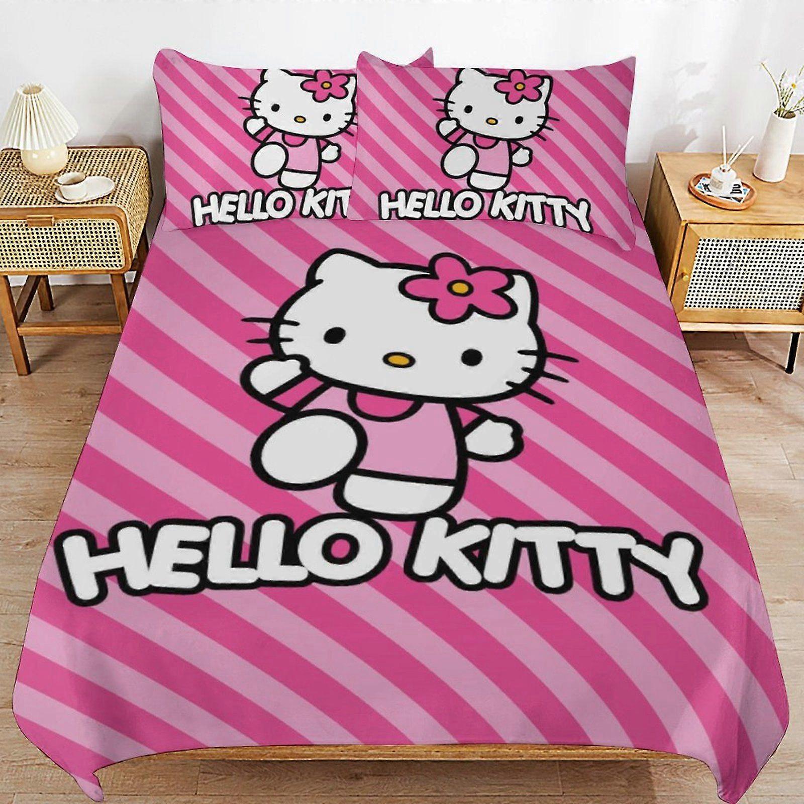 u619 Hello Kitty Lightweight Comfort Cozy Zipper Access Layered Fabric Duvet Cover Sets with Soft Finish n619
