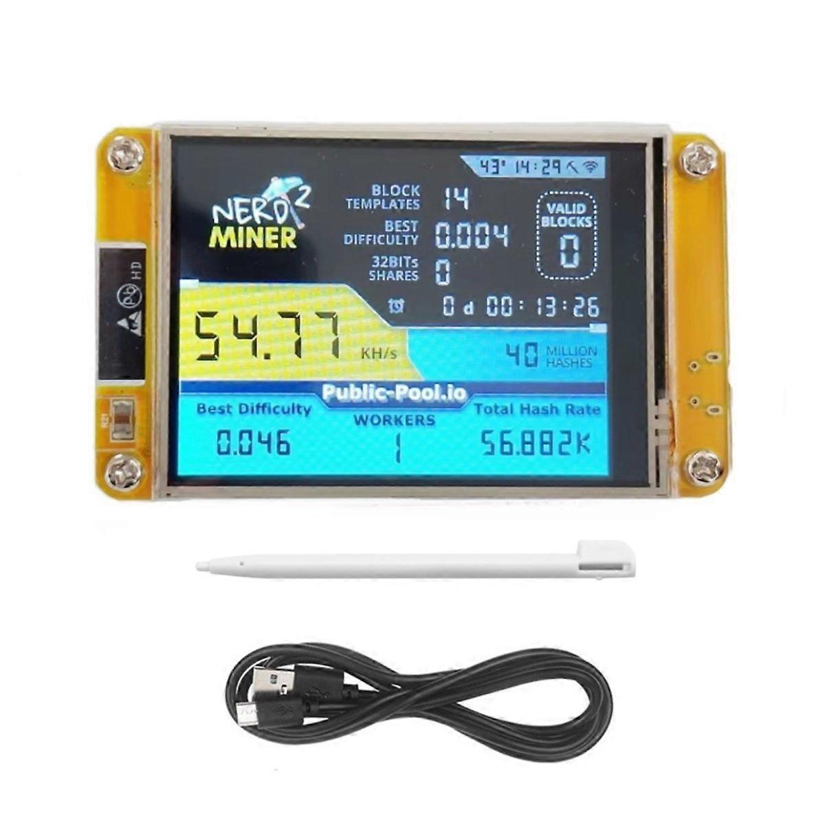 NerdMiner 2 Miner 55-60KH/S 2.8 Inch Display BTC Solo Lottery Miner Bitcoin BTC Miner Solo Nerd Miner with Case