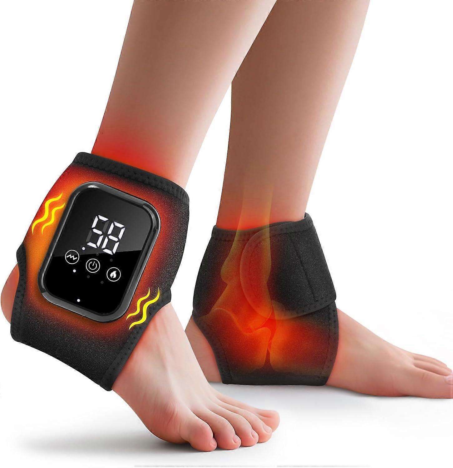 Cordless Ankle Heating Pad, Ankle Massager with Heat for Pain Relief, Heated Foot Brace Wrap with 3 Temperature Levels and 3 Vibration Modes for Men