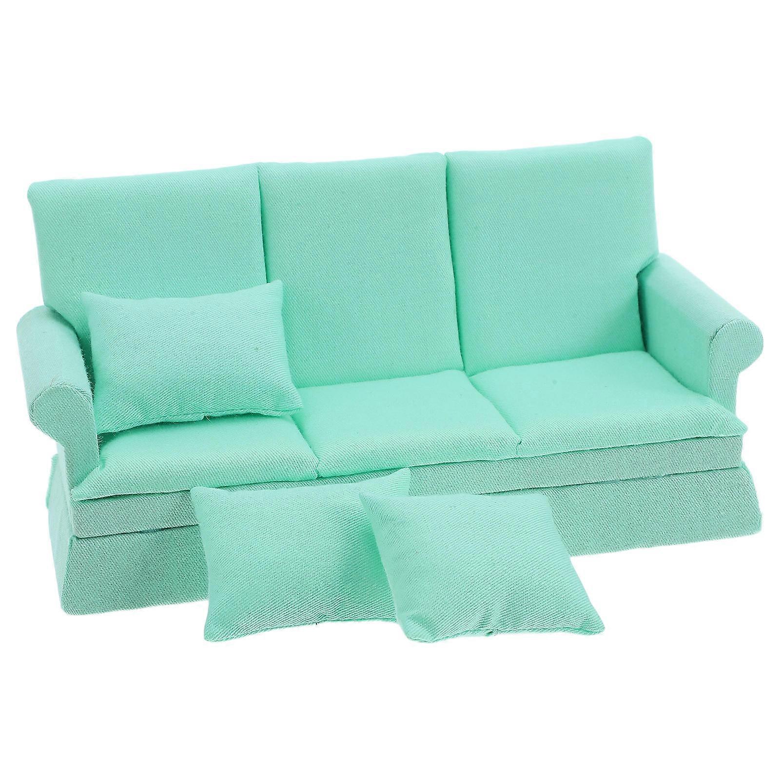 Mini Dollhouse Sofa Couch with Three Soft Pillows for 1Set Dollhouse