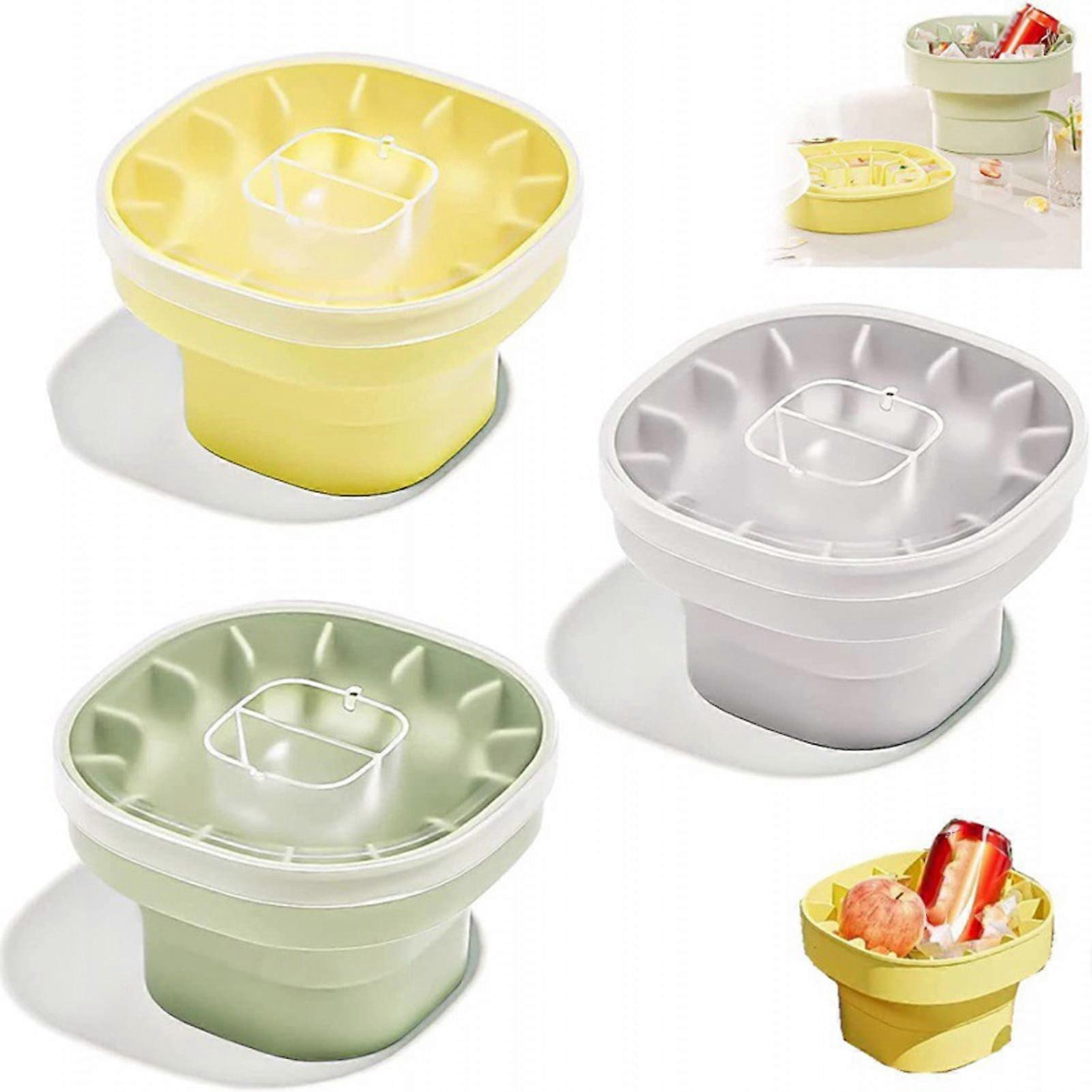 Hesroicy Portable Folding Ice Bucket with Lid, Easy Demoulding, Food-Grade Material, 2-in-1 Ice Tray Mold, Ideal for Bar Tools