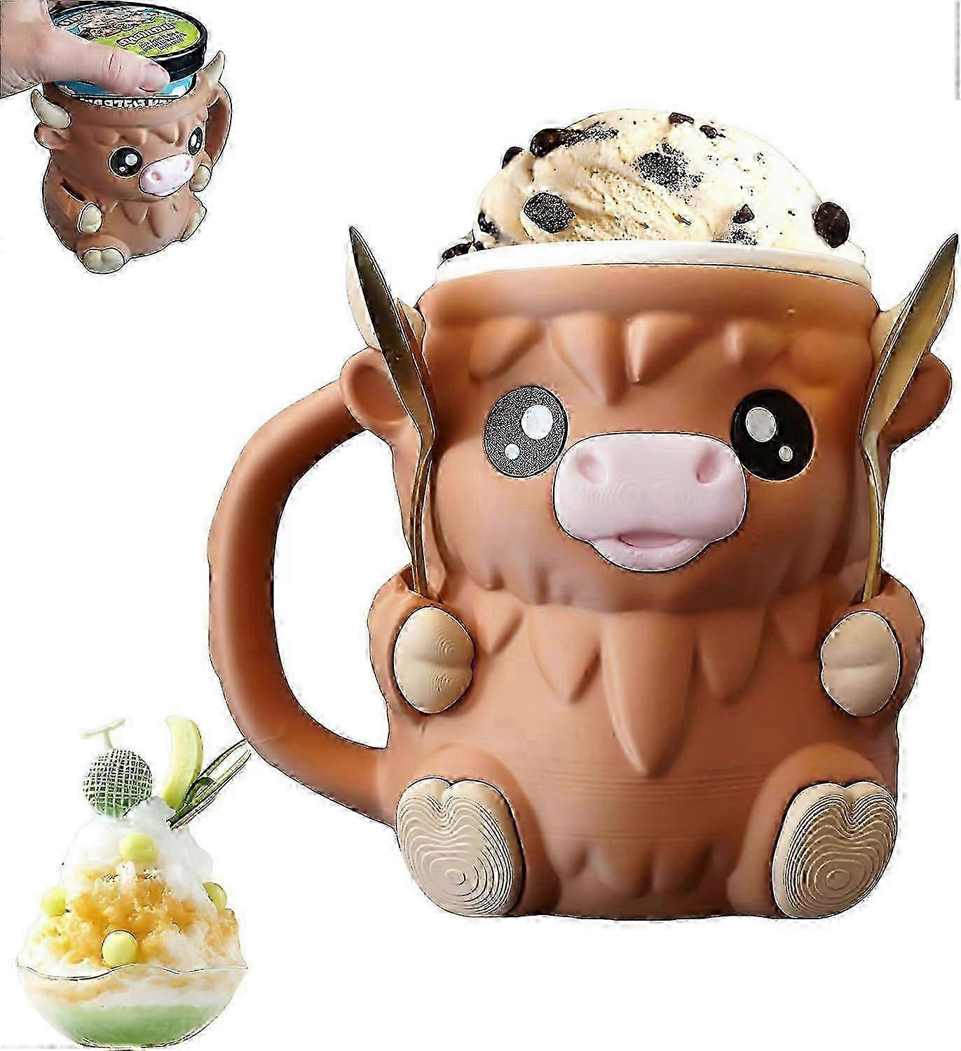 Cute Animal-Themed Ice Cream Pint Holder with Spoon and Handle for Leak-Proof Cooling and Easy Carrying