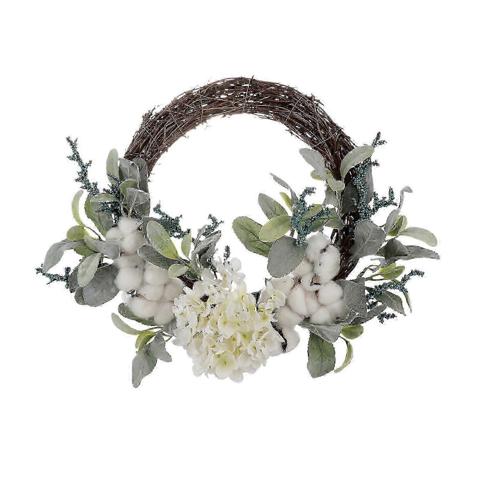 Hydrangea and Cotton Bunny Wreath - 40cm Easter Door Decor
