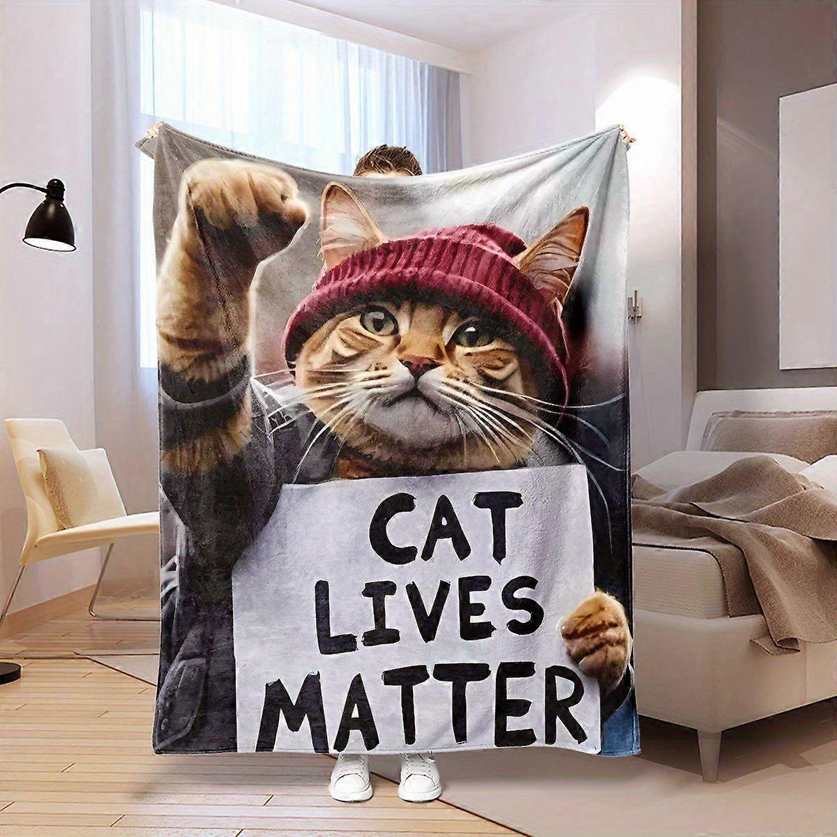 Cat Life Matter" Polyester Throw Blanket - Cozy, Soft, and Stylish with "CAT LIFE MATTER" Design - Perfect for Bed, Sofa-POKJH408