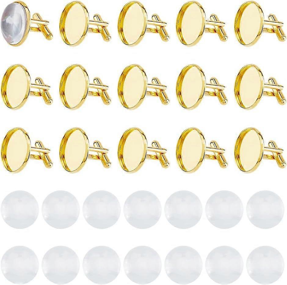 15 Sets Blank Cufflinks Bulk 20mm Cuff Button Brass Men's Cufflinks Cabochons Frame Tray Bezel Cufflink Golden Blanks Setting Tray for Photo Cufflinks