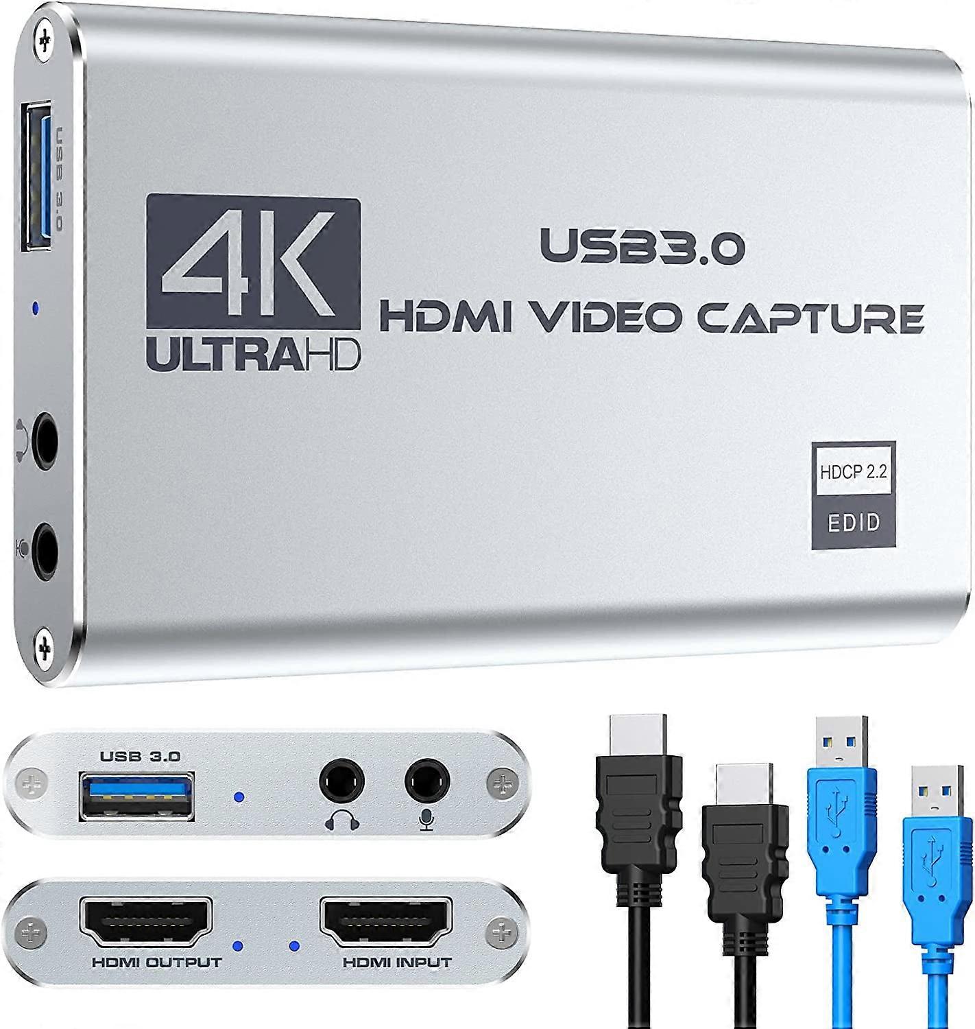 Video Capture Card 4K 1080P 60FPS, USB 3.0 HDMI Video Capture Device, HD Game Capture Card for Streaming, Work