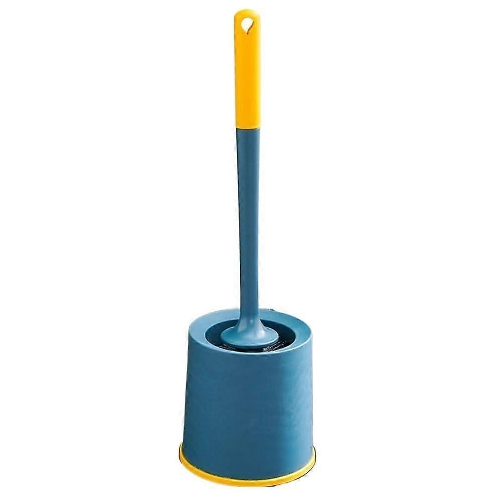Toilet Brush with Long Handle and SplashProof Design for Bathroom Cleaning, Punch Mount (Blue)