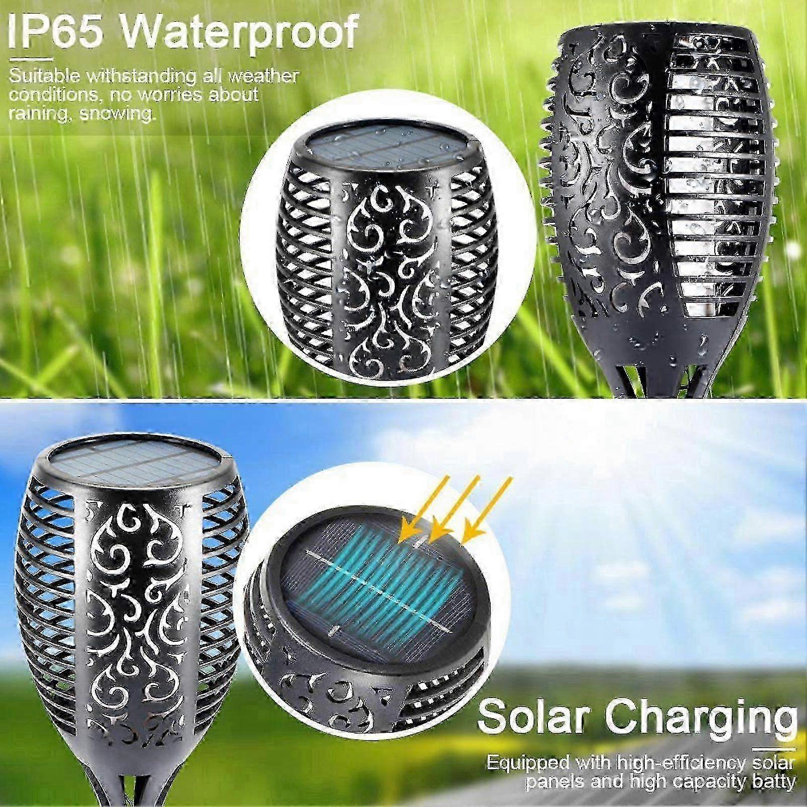w 2 Pack Solar Torch Light with Flickering Flame, 43" Upgraded Flame Torch Lights-IP65 Waterproof Solar Flame Lights Dusk to Dawn Auto On/Off Secu