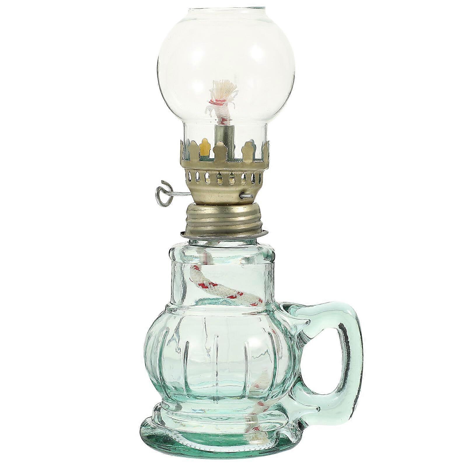 Vintage Kerosene Lamp with Windproof Glass and Adjustable Flame for Home Decor and Camping