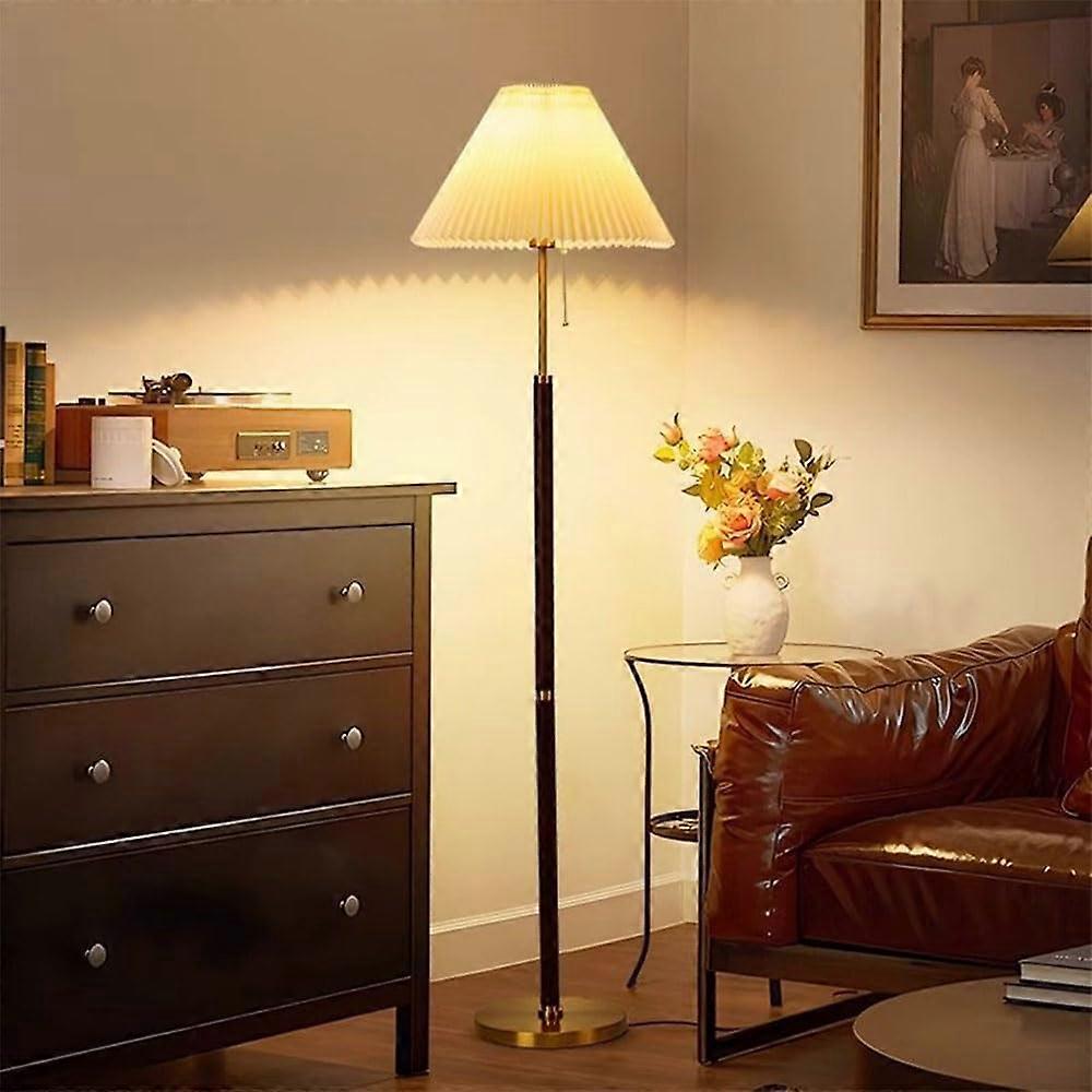 Elegant Minimalist Floor Lamp with Pleated Shade, SpaceSaving Reading Light for Living Room