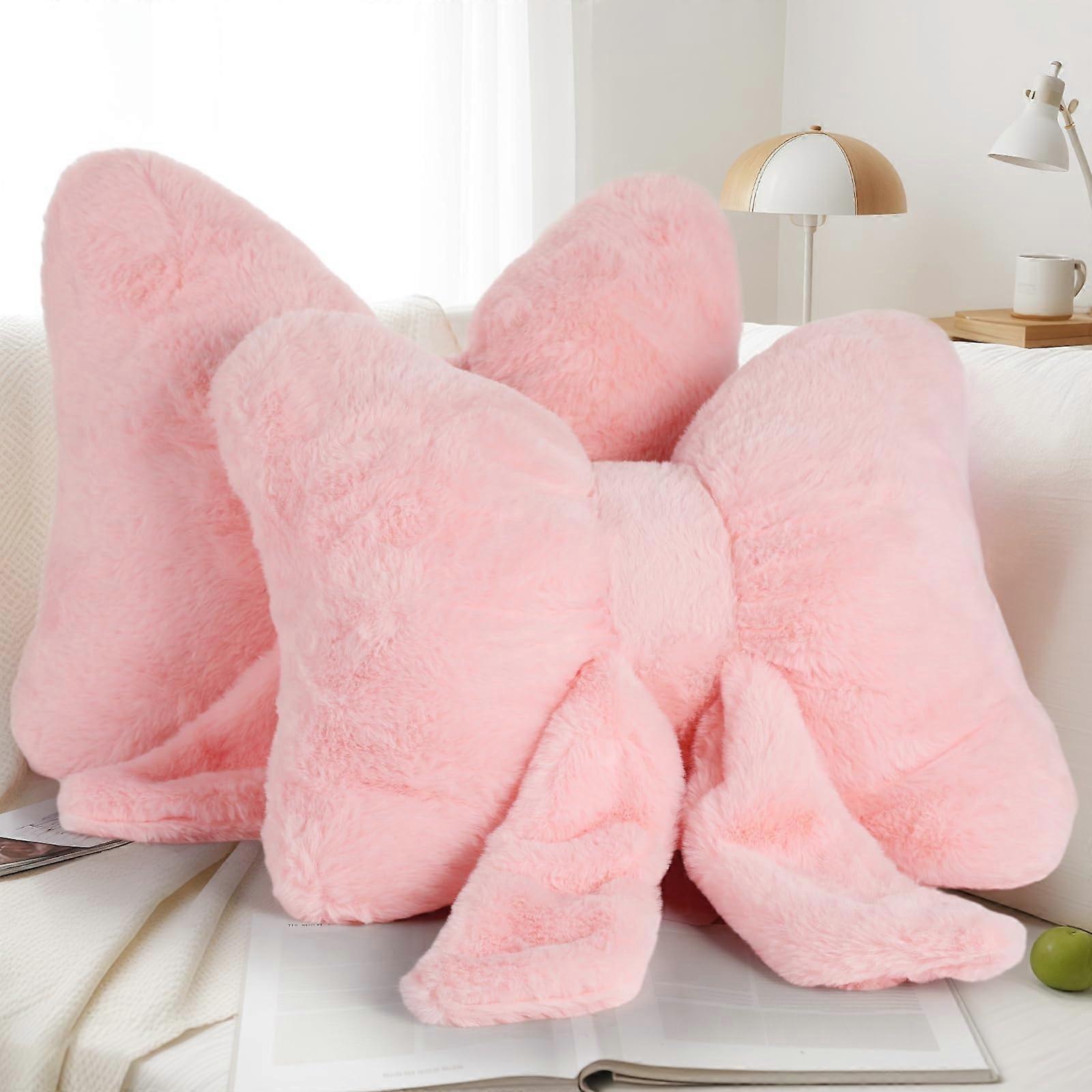 Bow Throw Pillow Set of 2, UltraSoft Plush BowShaped Cushions for Sofa Bedroom and Office Chair