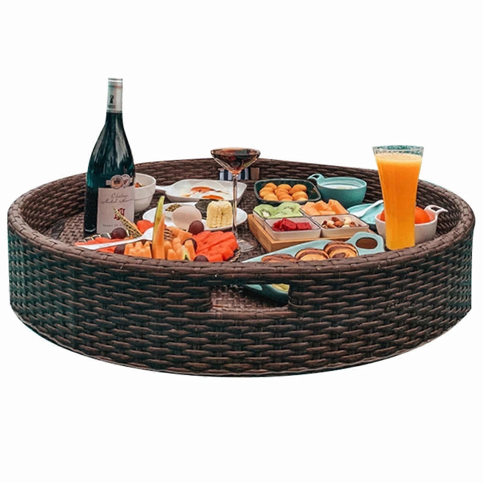 Floating Serving Tray Round 60cm Stable Large Capacity Balinese Style for Pool Parties