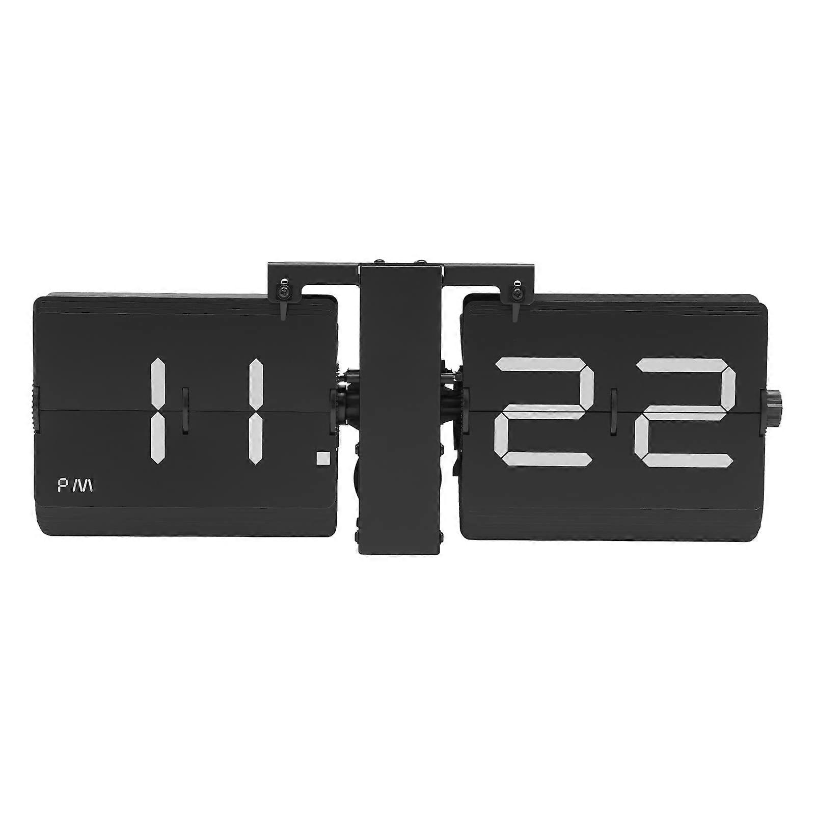 Retro Flip Desk Clock with Large Numbers, Silent Battery Operated Vintage Design for Home and Office (Black)