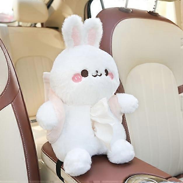 2in1 Cute Rabbit Plush Car Tissue Holder and Trash Bin Organizer for Armrest with Washable Pouch