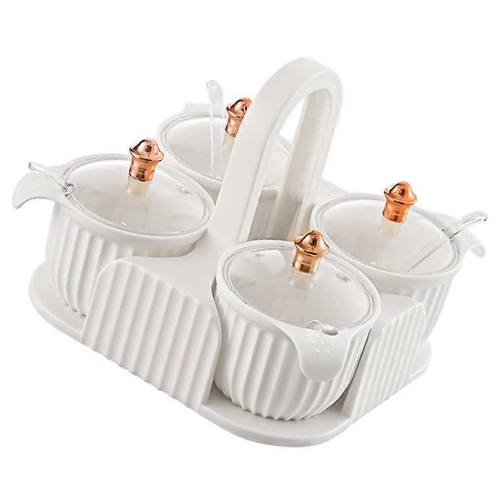 Spice Storage Box Seasoning Container Set with Spoons MultiCompartment Transparent Lids Kitchen