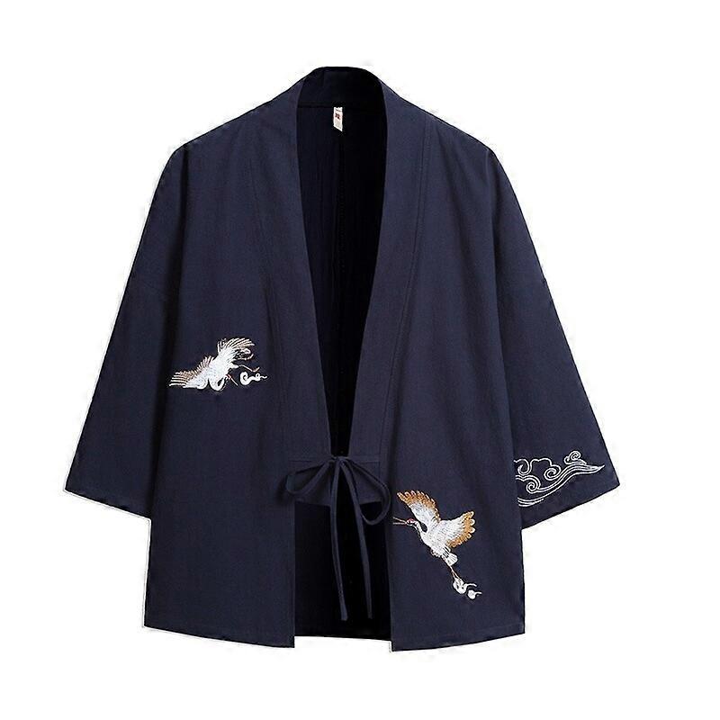Mens Japanese Kimono Jacket Linen Cotton Cardigan Baggy Coat Retro Tops Casual