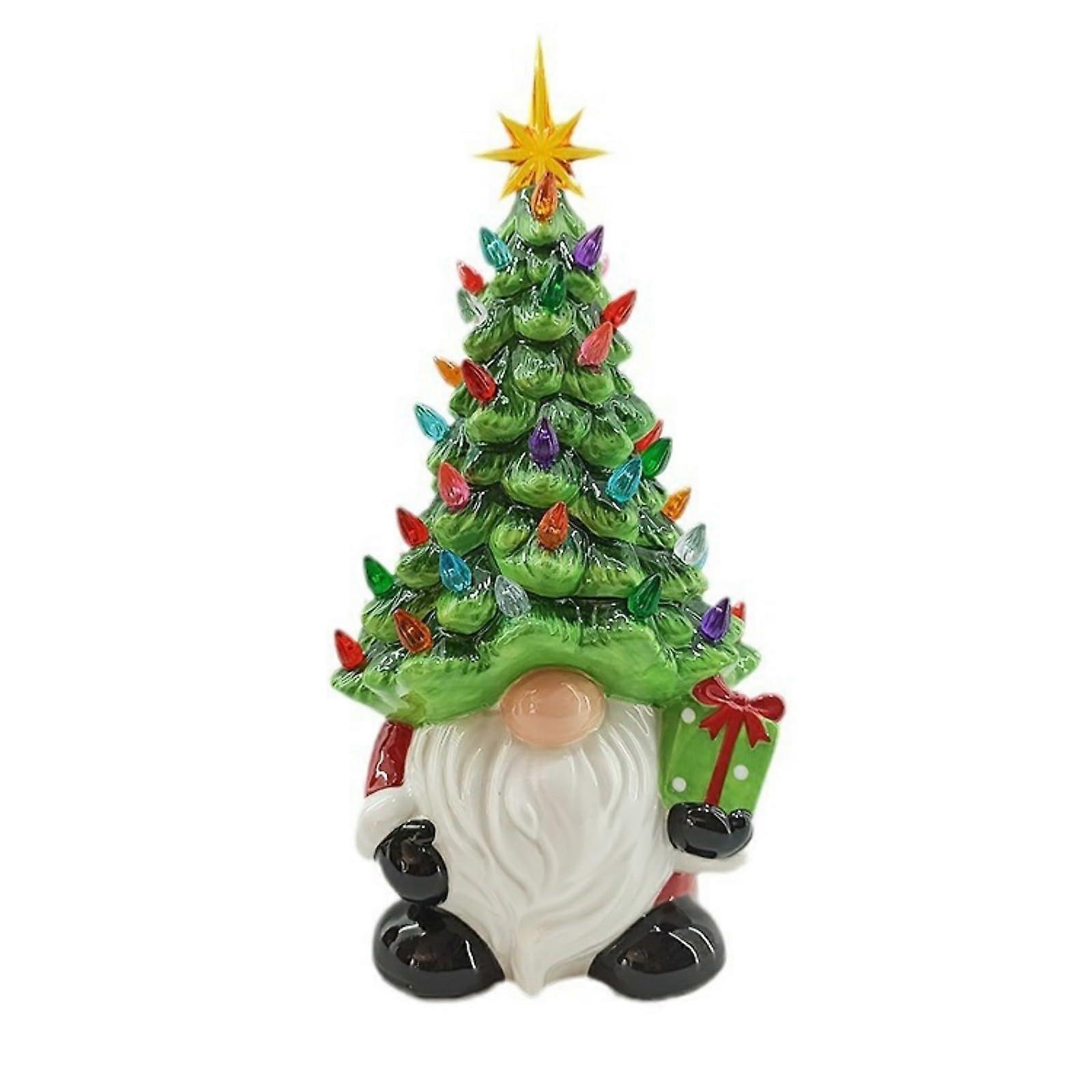 Ceramic Christmas Tree with Warm Multicolored Lights, Battery Operated Tabletop Holiday Decor