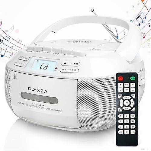 CD Player Boombox with Bluetooth 5.1, AM/FM Radio, Cassette Recording, Remote, Dual Stereo Speakers, White