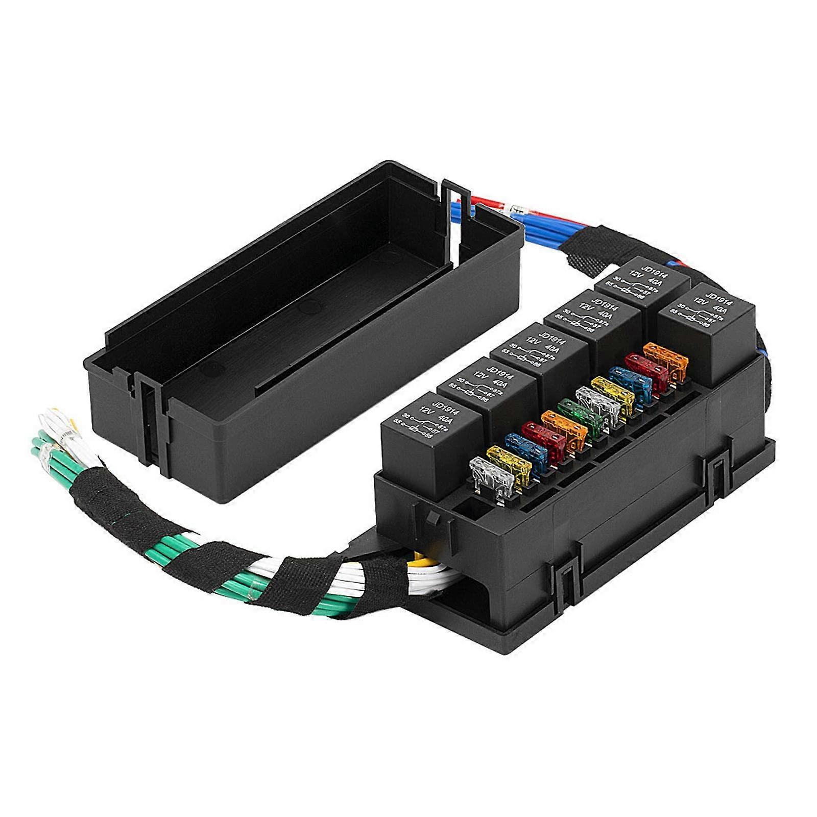 12V Fuse and Relay Box 6 Slot Relay Panel with 11 ATC ATO Fuse Slots for Automotive and Marine Applications