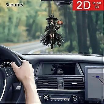 Halloween Witch Acrylic Pendant Set, 3pcs Multifunctional Car Mirror, Bag & Keychain Charm, No Battery Needed, Perfect Gift Idea