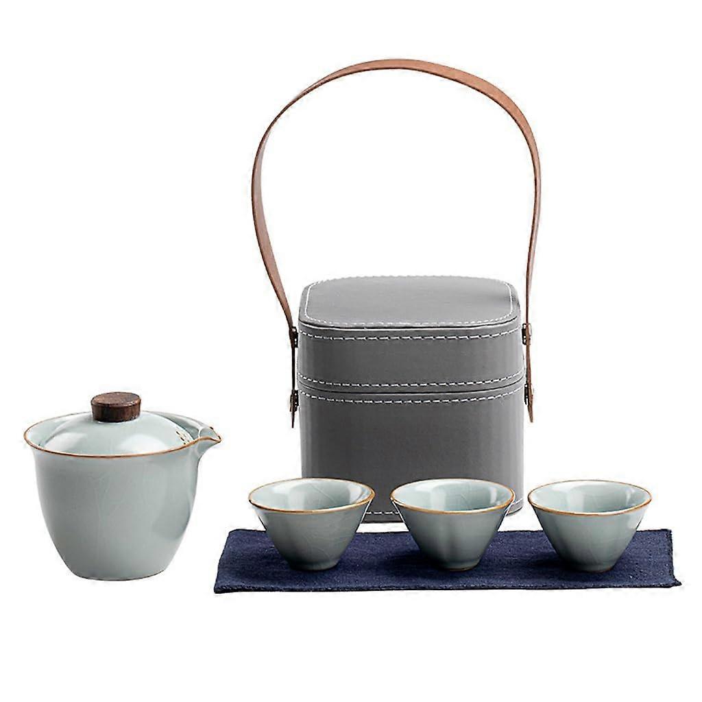 Kung Fu Tea Set Travel Kit with Shockproof Case and Strainer, Gray Compact Brewing Set