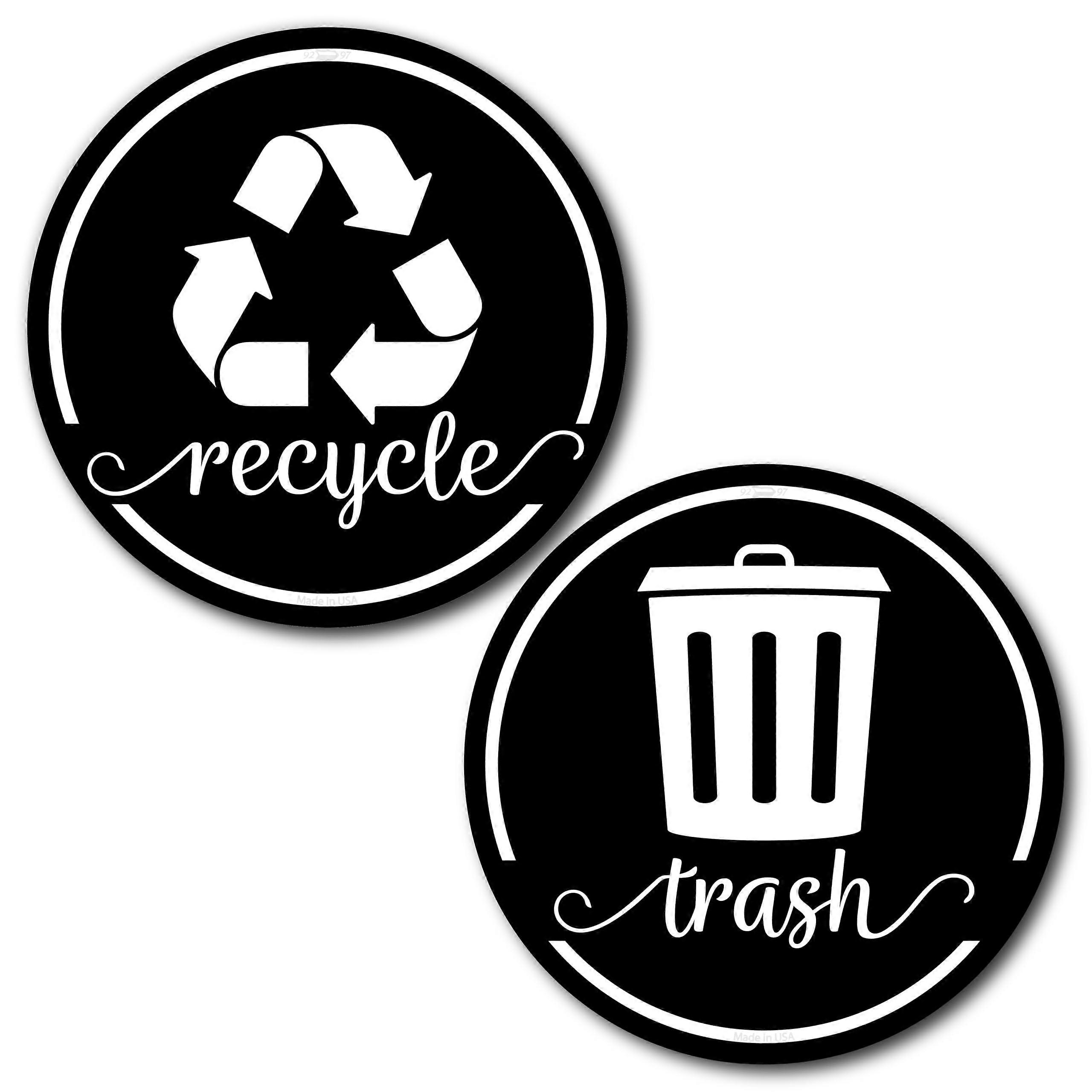 Trash Can Labels and Recycling Bin Labels, Magnetic or Adhesive, Scratch Resistant, 2 Pack Black