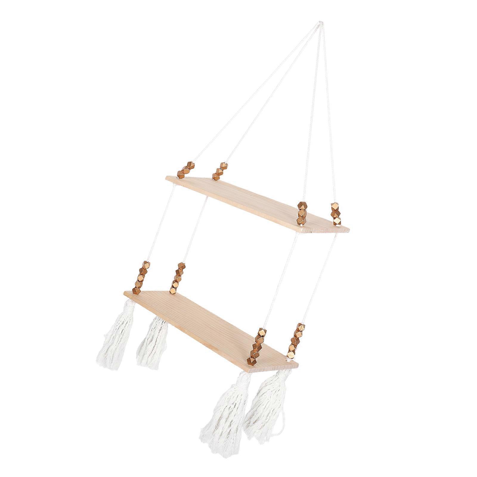 Macrame Plant Wall Shelf for Storage Boho Wood Floating Shelf Decor