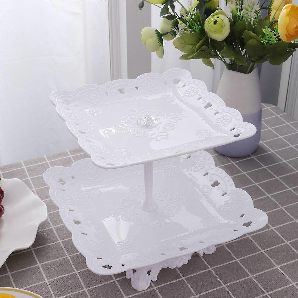 Rectangle Cake Stand Dessert Rack Bridal Shower Double-layer 26x19x21cm 1 Set