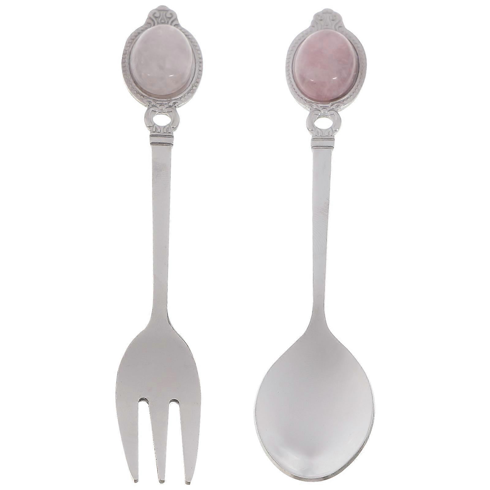 High-Class Crystal Stone Dessert Spoon and Fork Set for Cake Serving