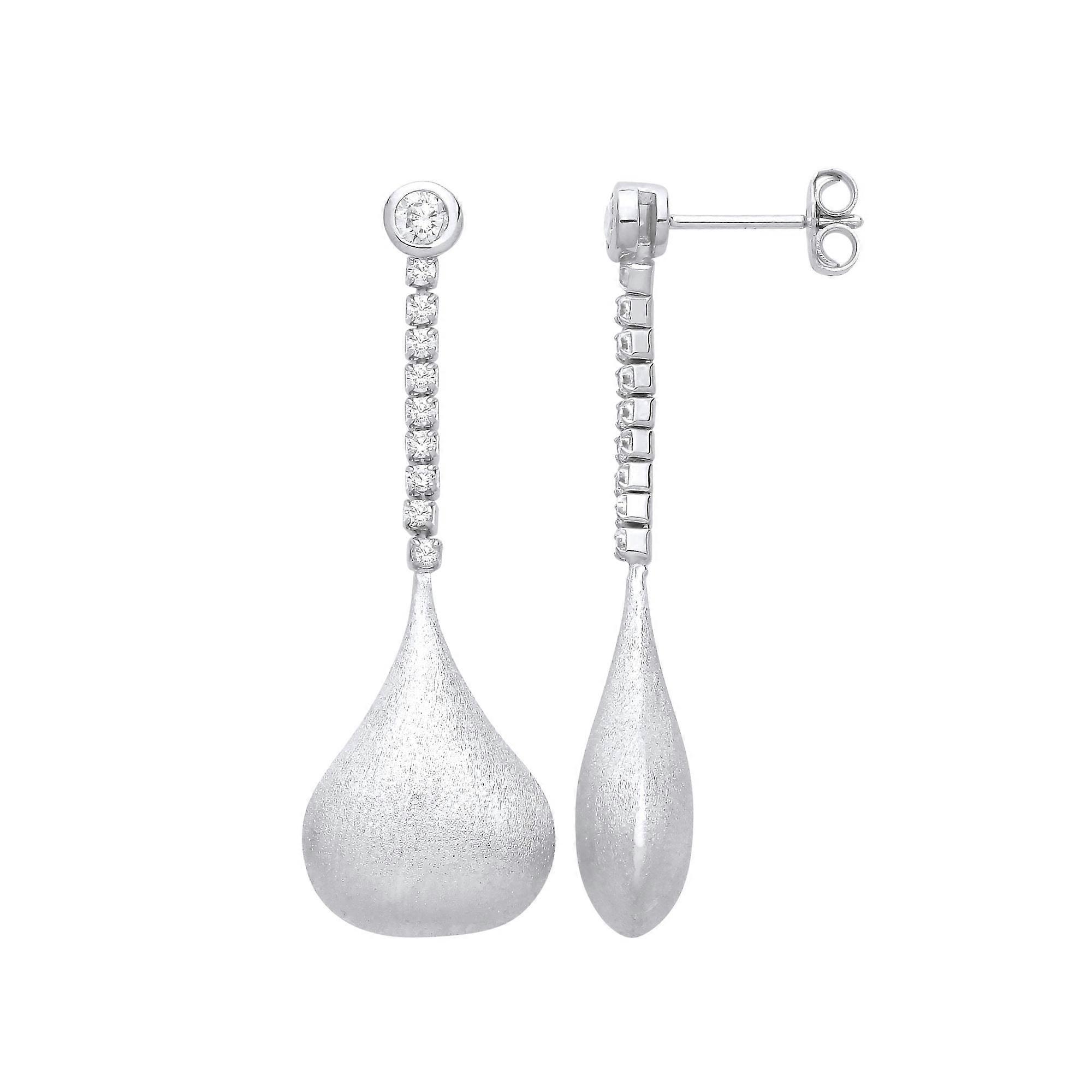 Jewelco London Ladies Rhodium Plated Sterling Silver CZ Satin Onion Dome Pendant Lamp Drop Earrings