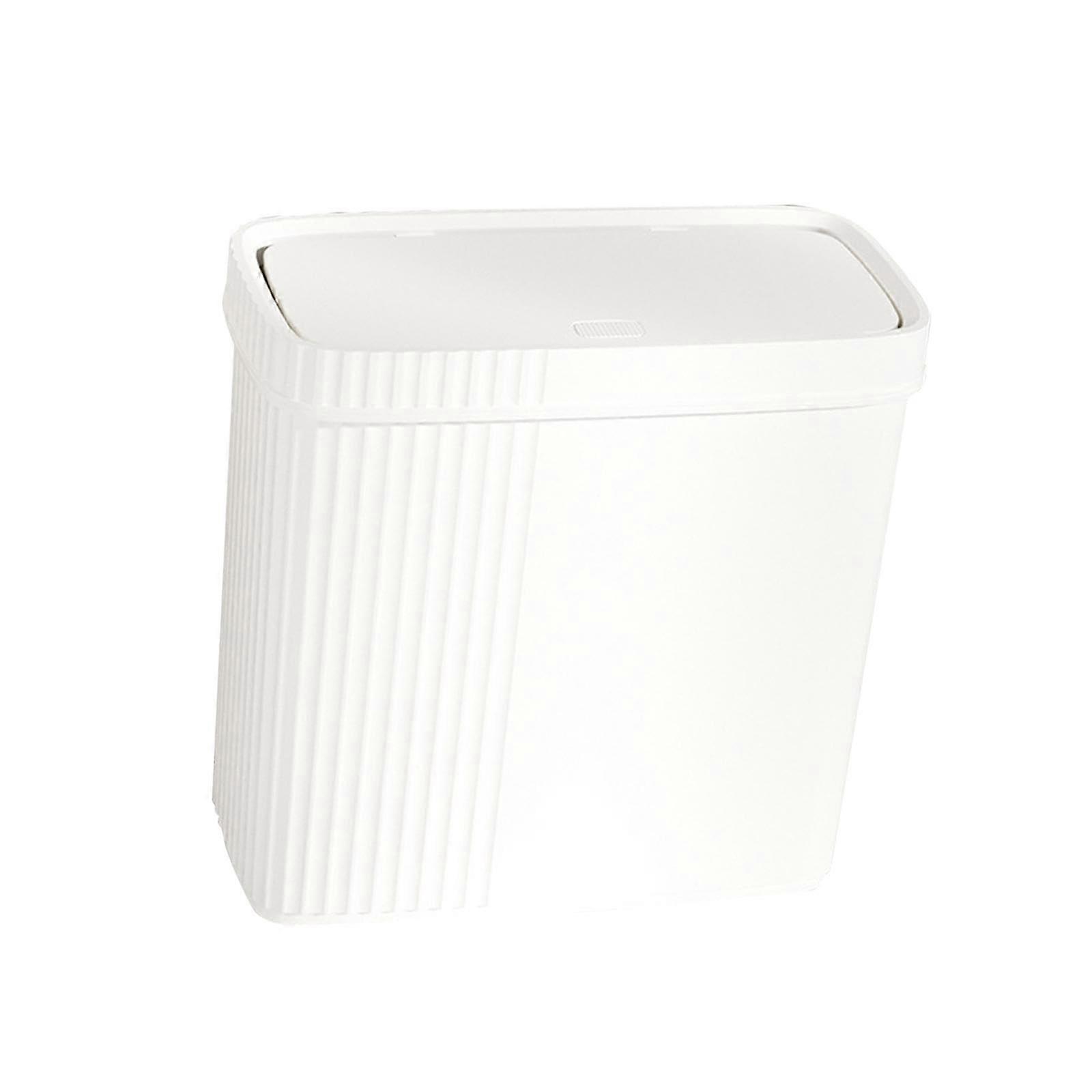 Slim Trash Can with Press Lid Design, Compact Space Saving Narrow Bathroom Garbage Bin, White