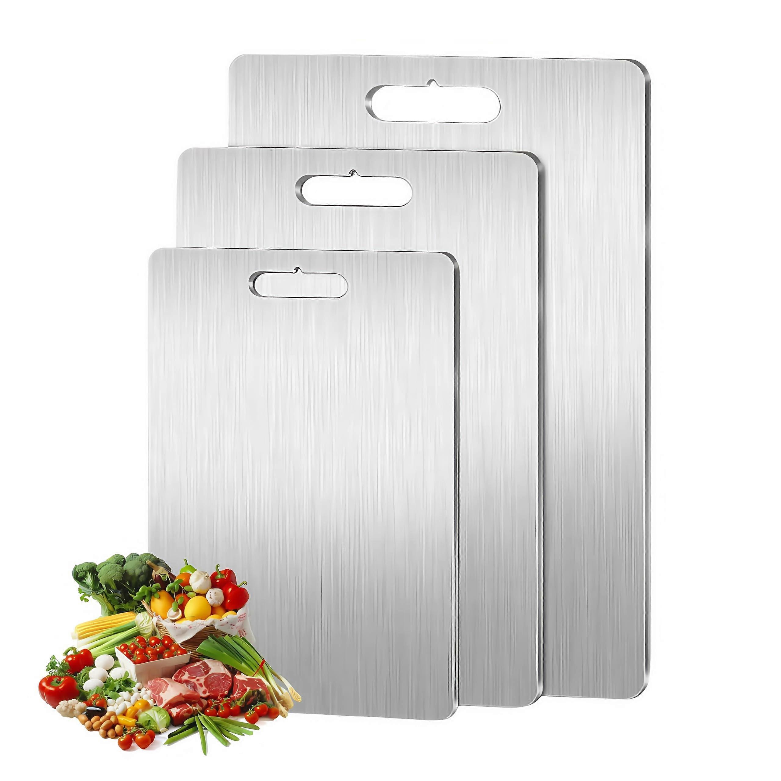 3Pcs Stainless Steel Cutting Board Set with ScratchResistant DualSided Design, Dishwasher Safe