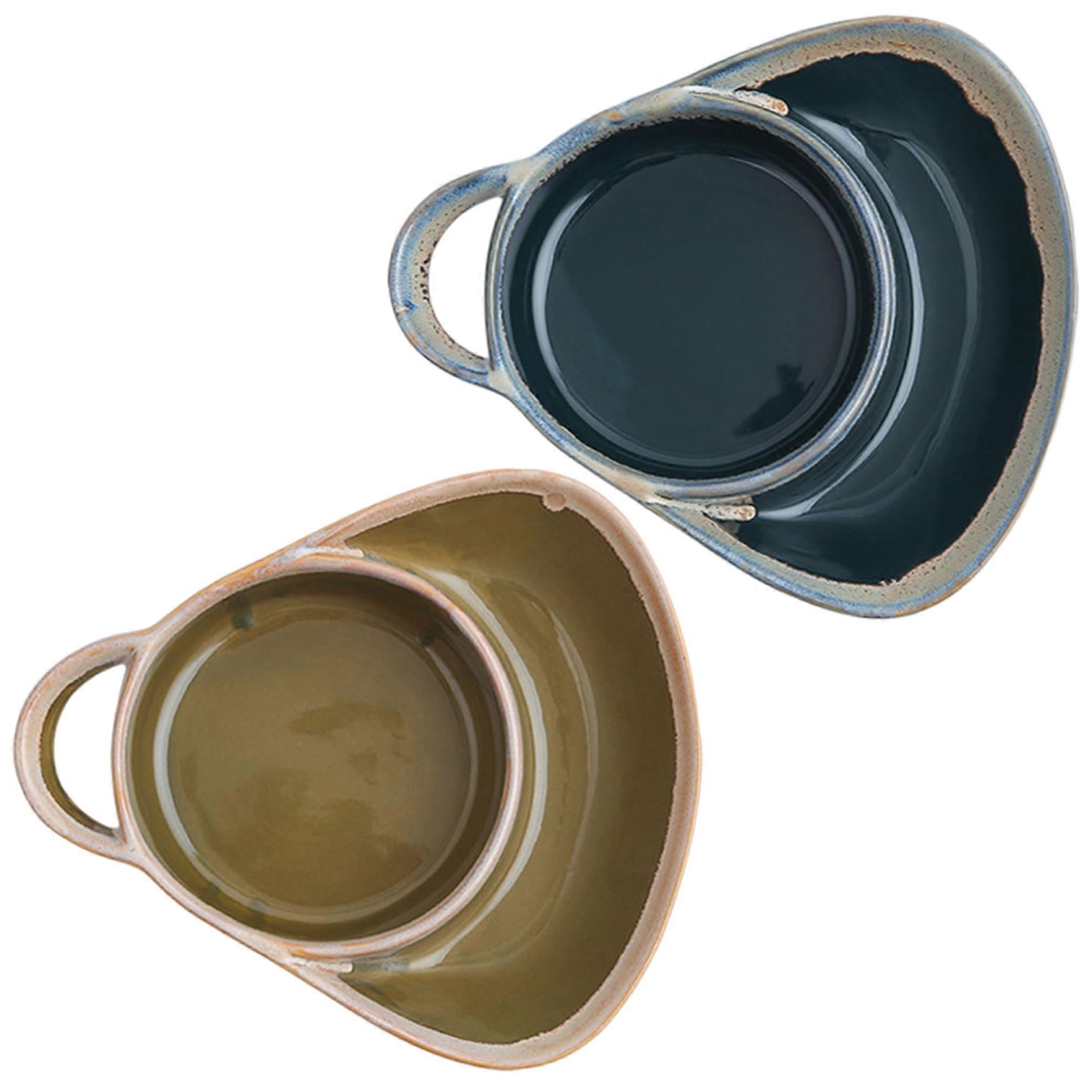 Ceramic Chip and Dip Serving Bowls with Handles, 8.1x6.9 Inch Stackable Fruit Salad Snack Set