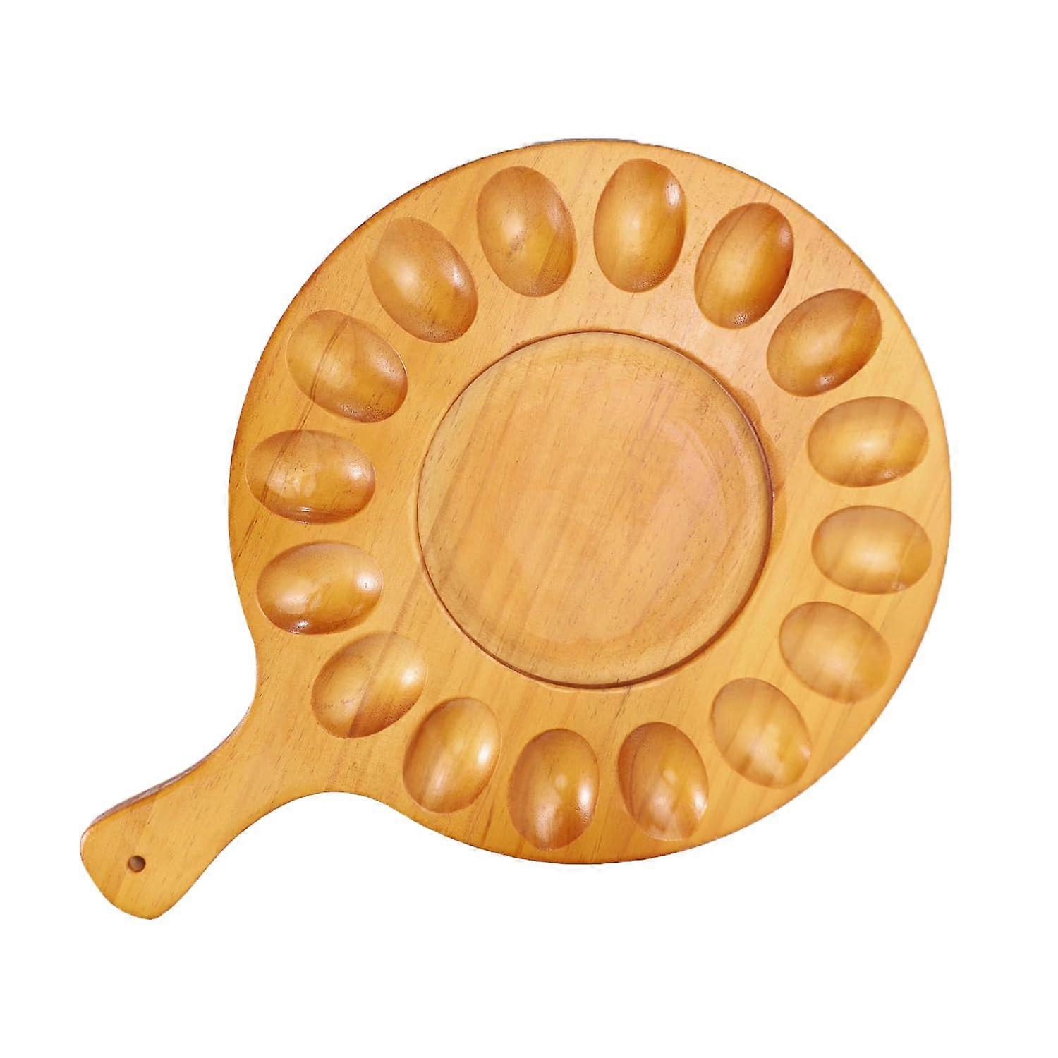 Deviled Egg Tray 16 Hole Wooden Serving Platter with Handle for Elegant Party Presentation