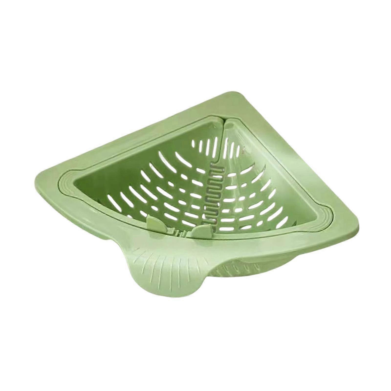 Kitchen Sink Strainer Basket, Triangular Space Saving Sink Corner Organizer with Easy Clean Handle, Green