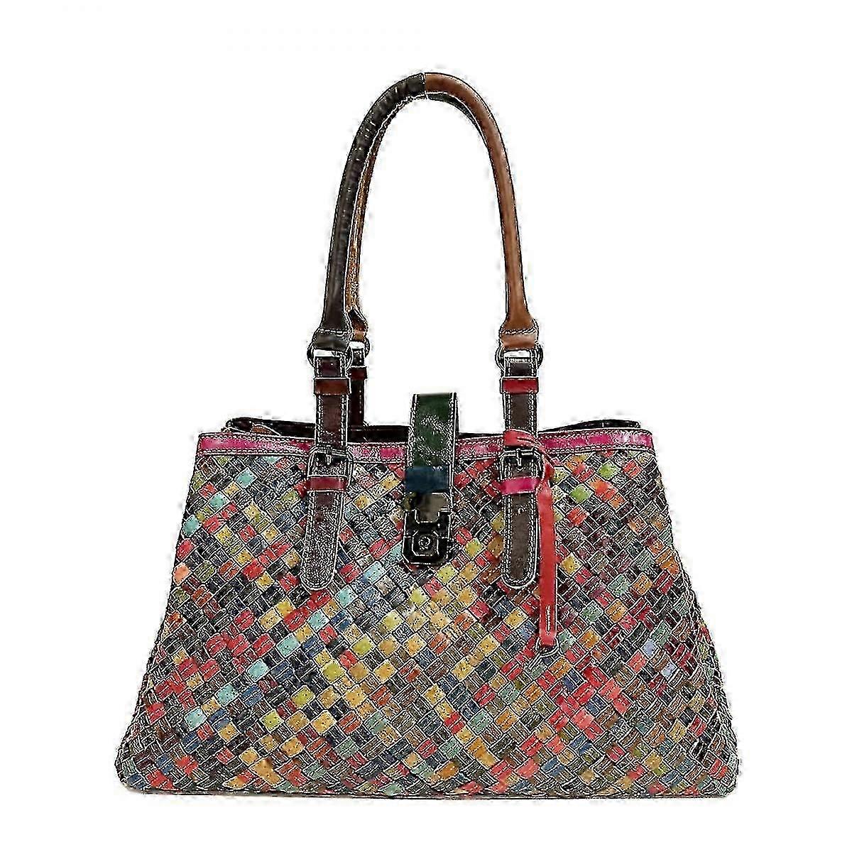 Echtes Leder Bunte gewebte Damenhandtasche