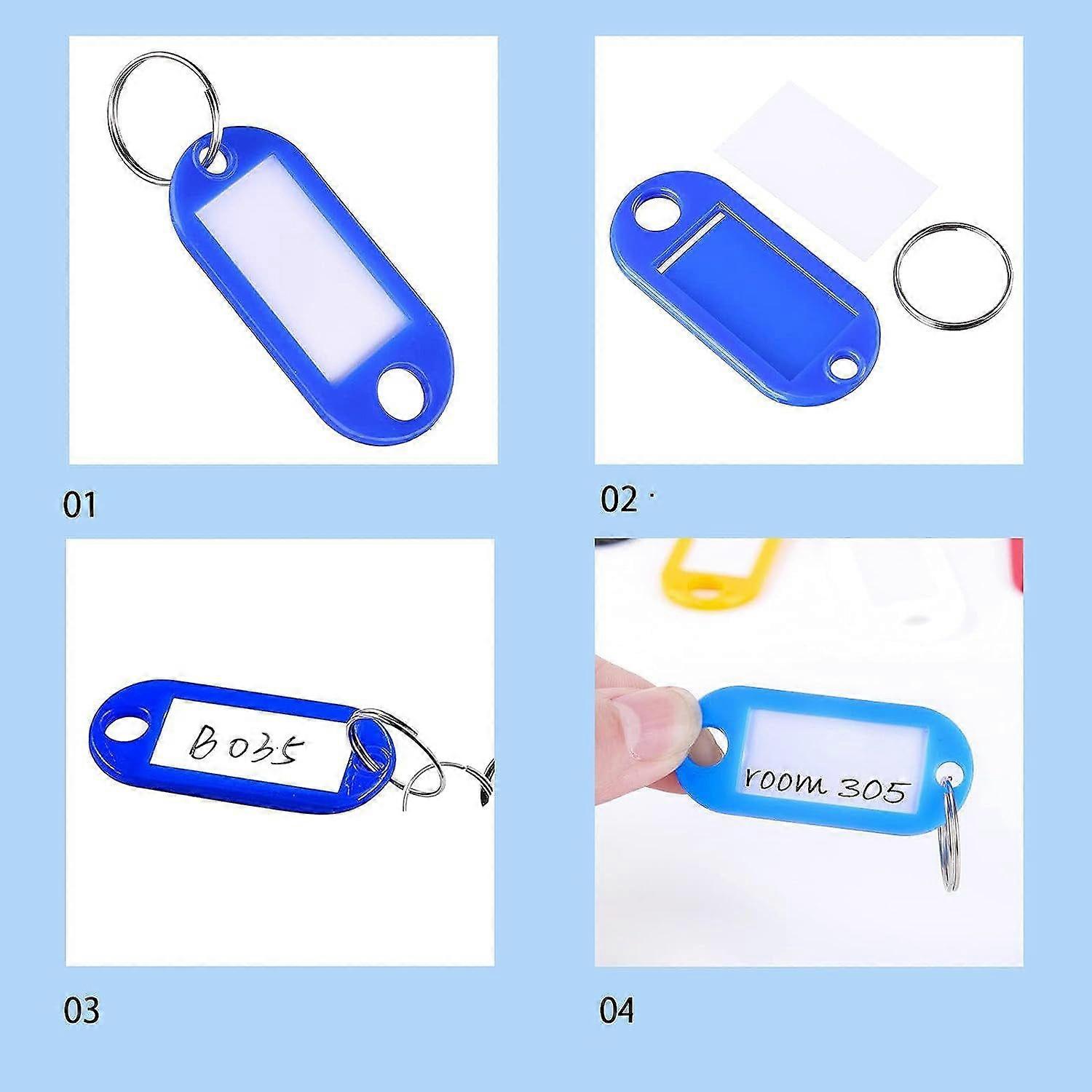 100PCS Plastic Key Tags, with Label Window ID Name and Split Ring Key Ring
