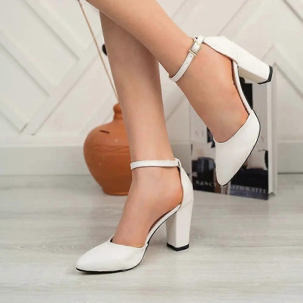 White Ankle Strap Party Pumps Women RA-062