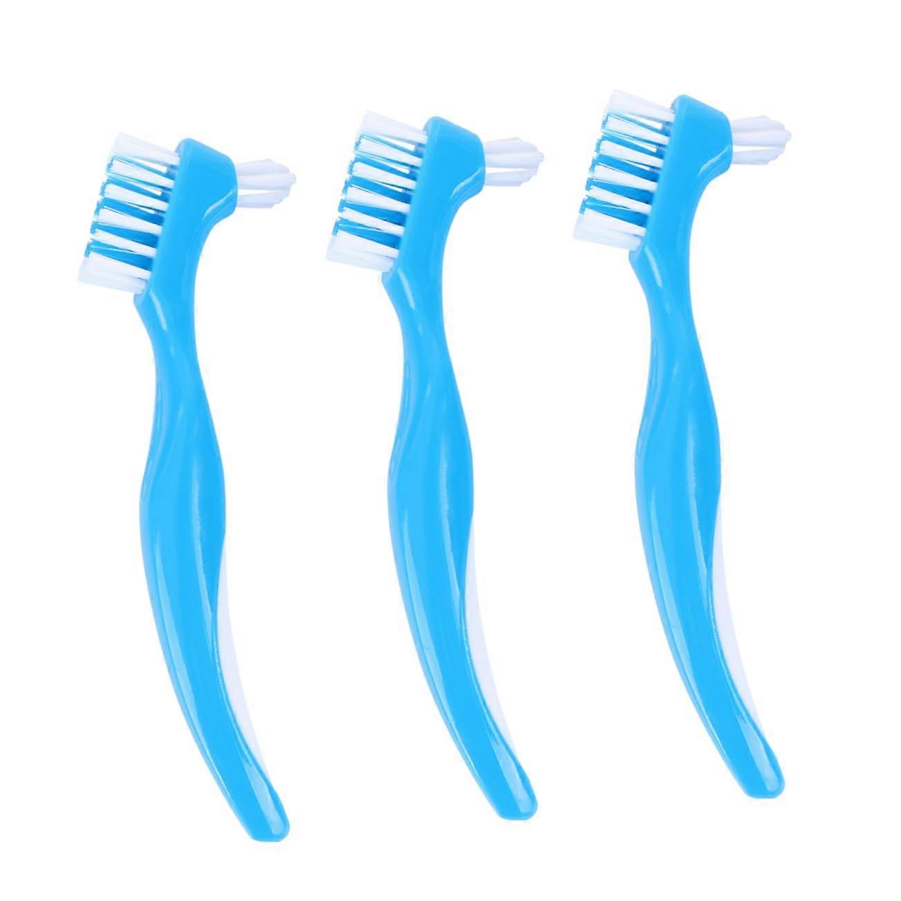 3PCS Double Sided Denture Cleaning Brush with Non Slip Handle for False Teeth Gentle Care