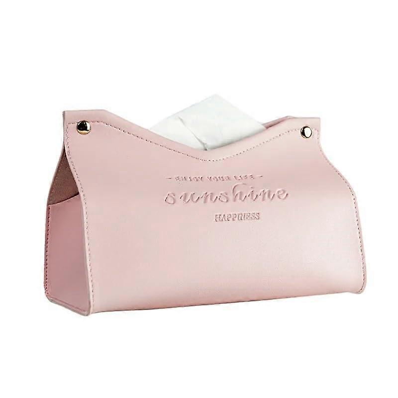 Pink PU Leather Tissue Box Cover for Home Office Living Room, Decorative Rectangular Holder