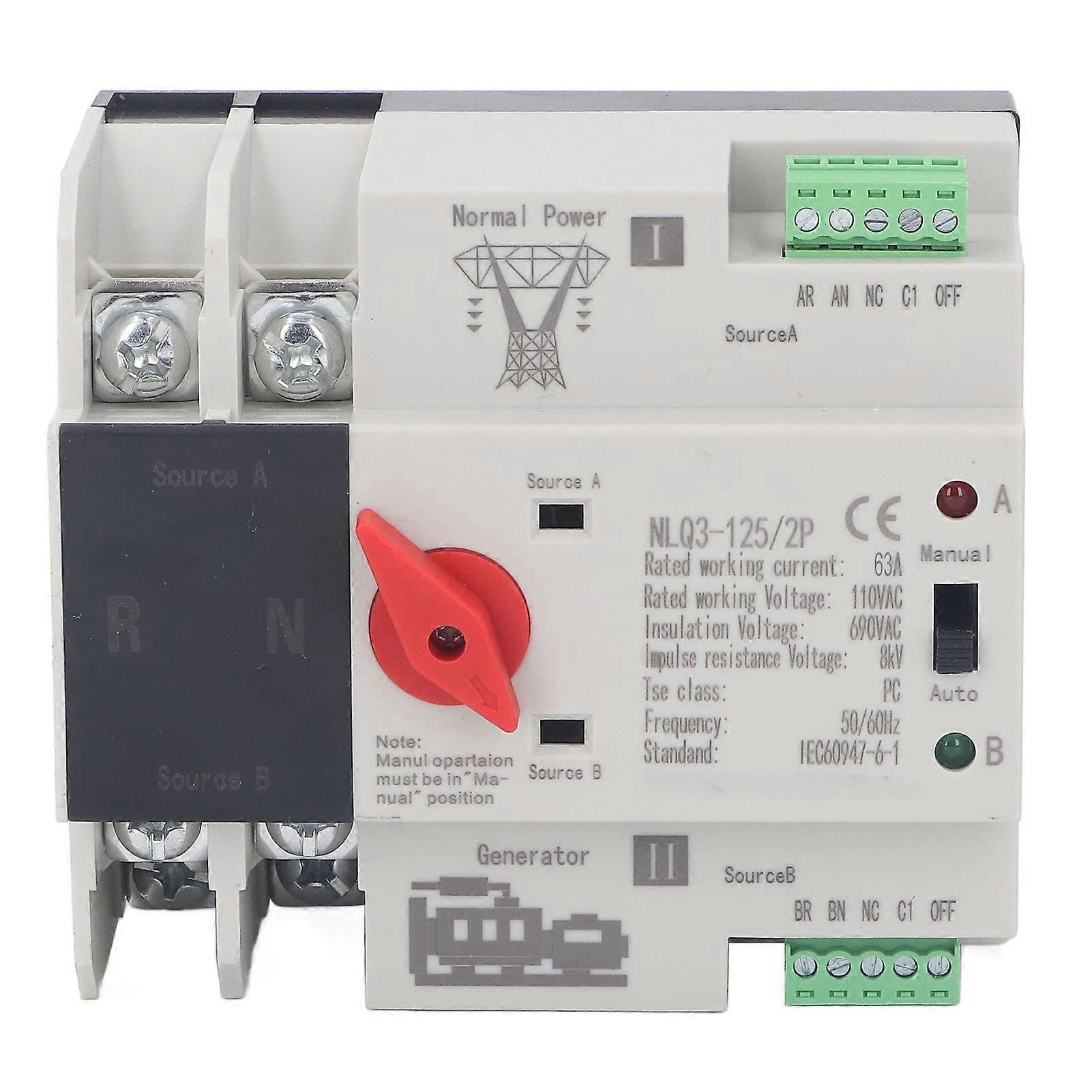 Automatic Transfer Switch 110V 63A Dual Power Generator Transfer Switch for Home Backup