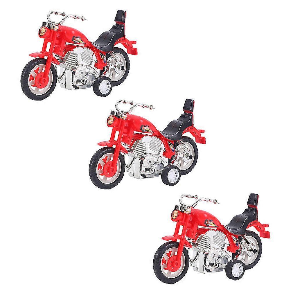 Red Plastic Motorcycle Toy for Kids with Inertia Pull-Back Action 3Pcs Set
