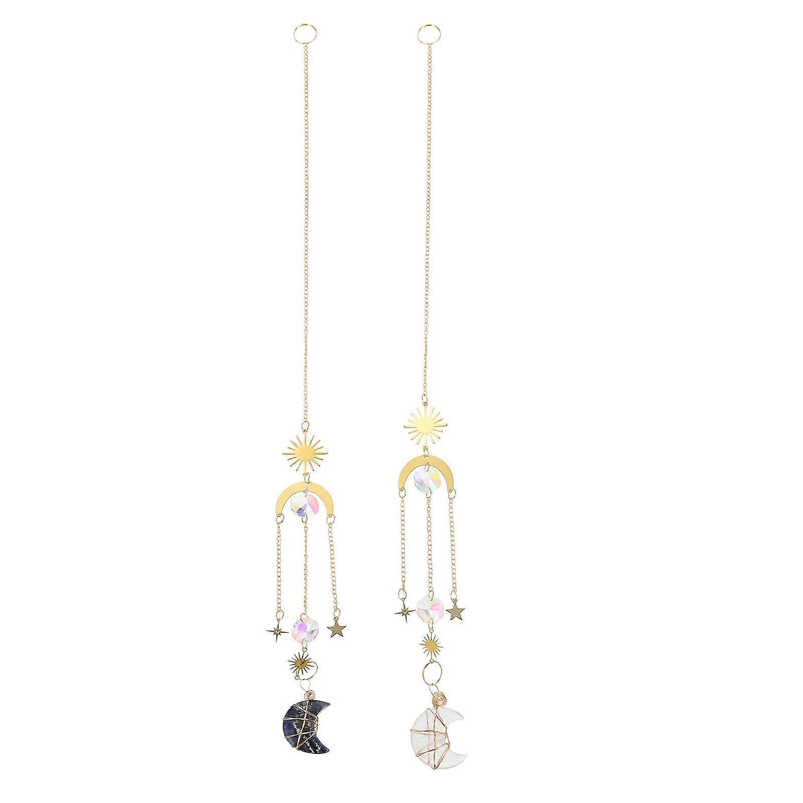 2Pcs Crystal Fan Pull Chain Moon Pendant for Ceiling Light Accessory