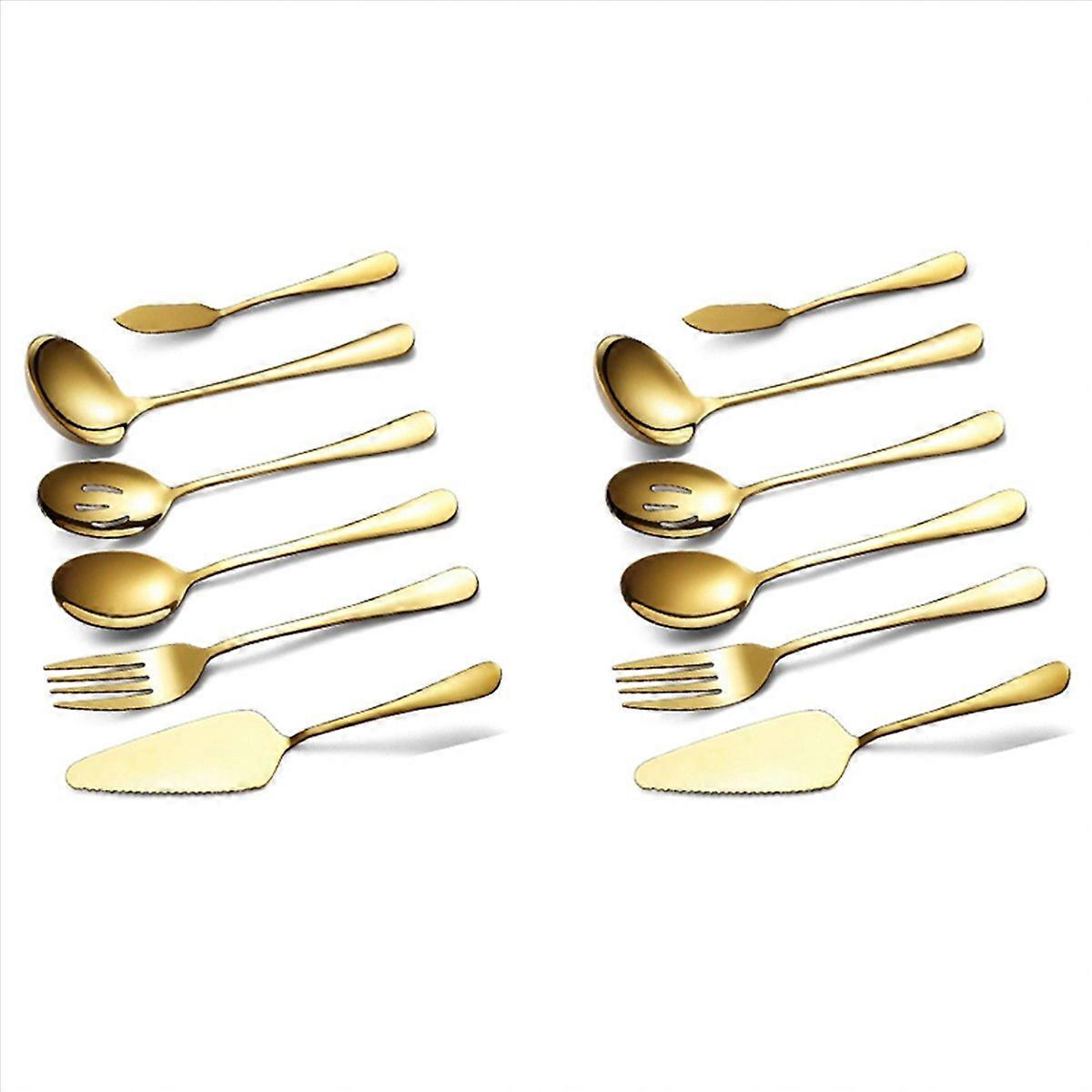 6-Piece Serving Flatware Silverware Set, Serving Utensil Set,Include Cake Server, Slotted Serving Sp