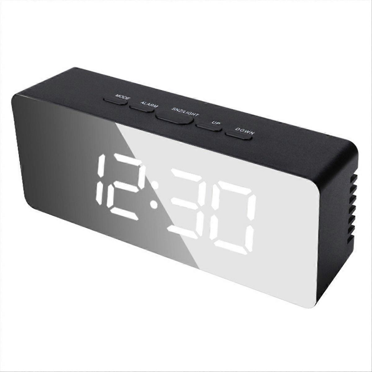 LED Mirror Digital Clock Bedroom Travel Electronic Table Clock, Black