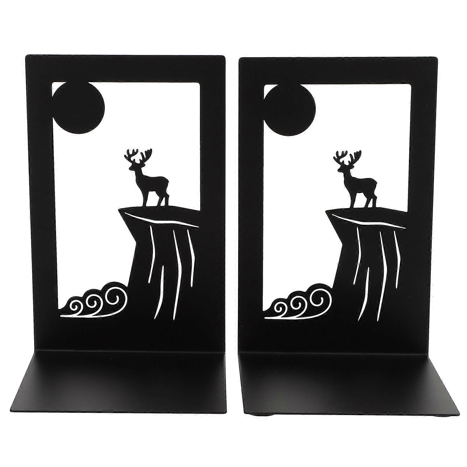 2Pcs Cliff Elk Bookends for Book Iron Bookshelf Accessories