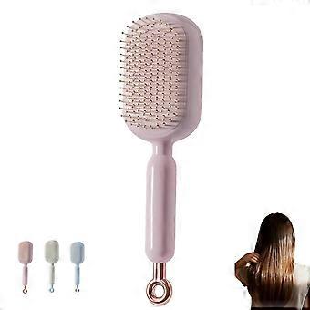 Self Cleaning Hair Brush with Retractable Air Cushion, Fast Detangling and Scalp Massage, Pink