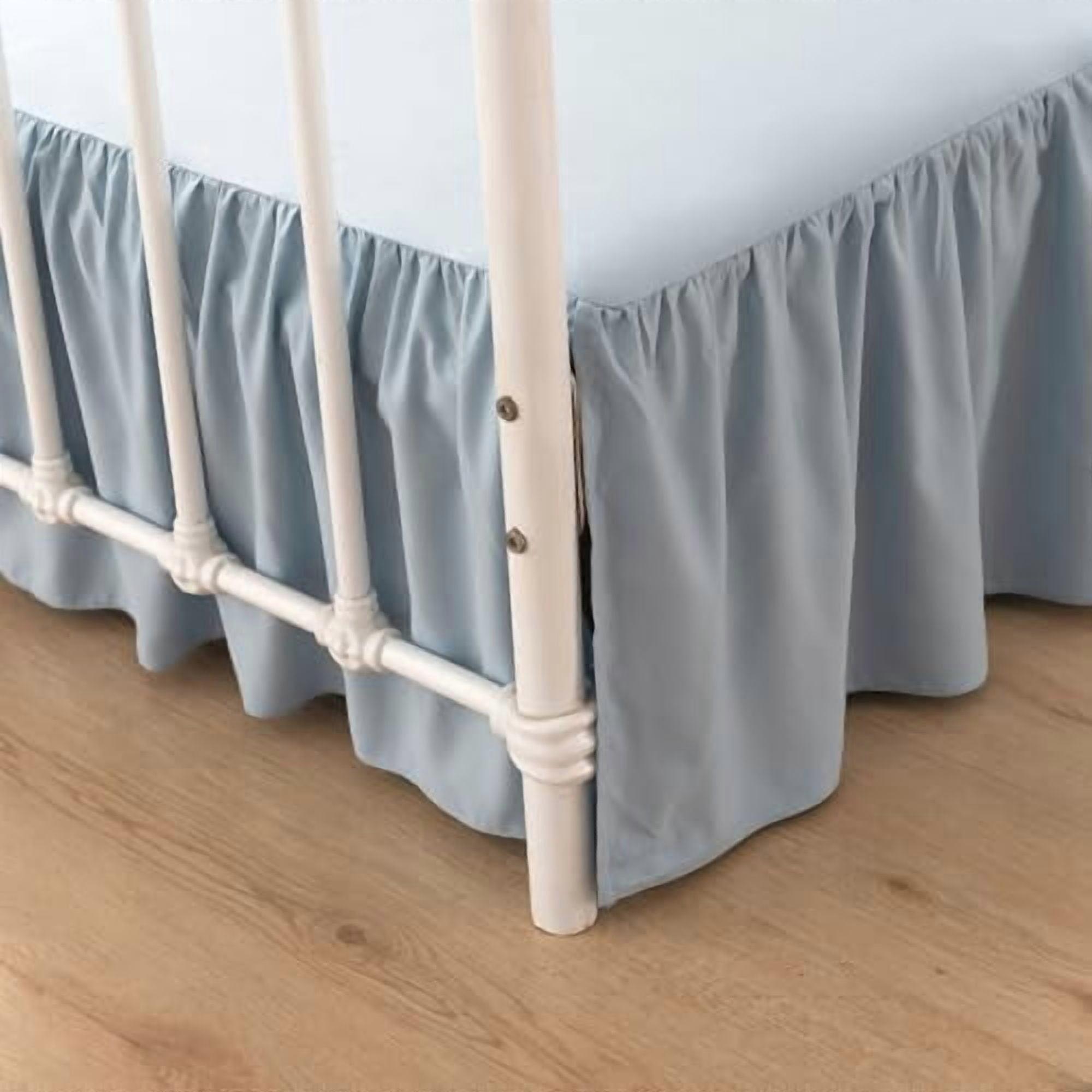 Queen Bed Skirt, 16" Drop, Ruffled & Split Corners, Microfiber, Grayish Blue