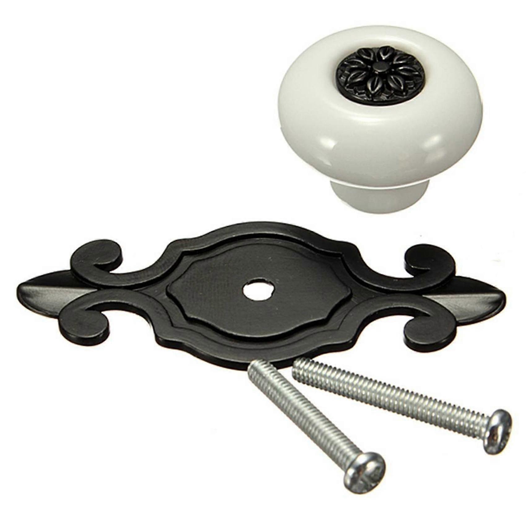 4X Vintage Ceramic Door Knobs Drawer Cabinet Cupboard Wardrobe Pull Handle White+Black