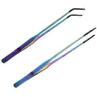 2pcs Aquarium Feeding Tweezers: Stainless Steel Straight And Curved Feeding Tongs - Serving Tong Feed Clamp For Reptiles Snake Bearded Dragon Gecko